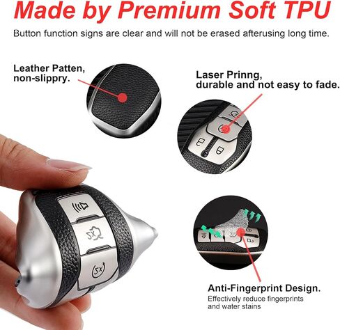 Compatible with Tesla Model X Key Fob Cover with Leather Keychain Accessories, Premium Soft TPU Full Protection Car Key Case Shell, 3-Buttons Remote Smart Key Protector Holder (Silver) in Kuwait