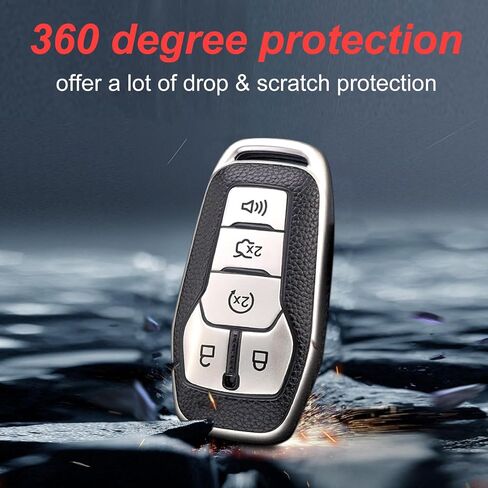 Compatible with Tesla Model X Key Fob Cover with Leather Keychain Accessories, Premium Soft TPU Full Protection Car Key Case Shell, 3-Buttons Remote Smart Key Protector Holder (Silver) in Kuwait