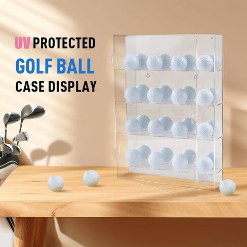 Golf Ball Display case,Acrylic Golf Ball Display Holds 16 Balls in 4 Tiers of 4 with Mirror Back Panel,Used on Desktop or Wall Mounted with Magnetic Closure Design.White in Kuwait
