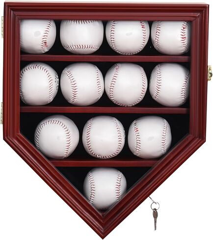Baseball Display Case, 12 Solid Wood Baseball Display Holder, Large Capacity and Double Lock Wall Mount Baseball Shadow Box Display Rack with Anti Fade Acrylic Glass Door, Mahogany Finish in Saudi Arabia