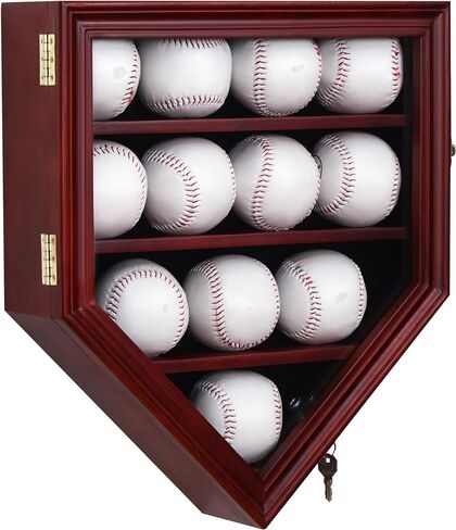 Baseball Display Case, 12 Solid Wood Baseball Display Holder, Large Capacity and Double Lock Wall Mount Baseball Shadow Box Display Rack with Anti Fade Acrylic Glass Door, Mahogany Finish in Saudi Arabia