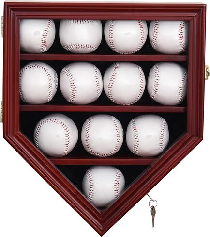 Baseball Display Case, 12 Solid Wood Baseball Display Holder, Large Capacity and Double Lock Wall Mount Baseball Shadow Box Display Rack with Anti Fade Acrylic Glass Door, Mahogany Finish in Saudi Arabia