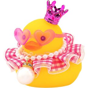 wonuu Rubber Duck Car Dashboard Decoration, Duck Car Ornament Cute Car Accessories with Mini Crown Dress Pearl Necklace Glasses, Purple Skirt