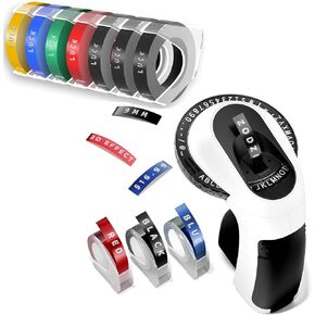 Zodzi Black Embossing Label Maker Machine with 10 Rolls Label Tapes,10 Packs Muti-Color 3D Embossing Label Tapes in Total, Black/Yellow/Red/Green/Blue