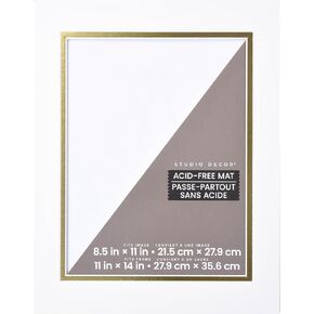 11 "× 14" حصيرة مزدوجة بيضاء وذهب مع 8.5 "× 11" فتح بواسطة استوديو ديكور - حمض الحامض المجاني للصور والوثائق والشهادات والأعمال الفنية والمطبوعات - 1 حزمة