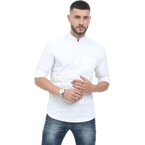 قميص كورتا قصير كاجوال من القطن للرجال من Miraan بياقة ماندارين، أبيض متوسط in Kuwait