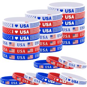 Lesnala 48 Pcs 4th of July Patriotic Silicone Wristband Independence Day Party Supplies American Flag Red White and Blue Bracelets for Holiday Decorations Accessories Present