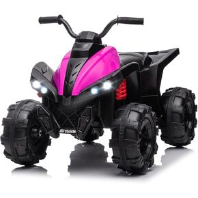 4 Wheeler for Kids, 12V Battery Powered Ride On ATV, Electric 4 Wheeler Quad ATV Car with MP3, USB, LED Headlight Ride On Toys for Kids 3-6 Years (Pink)