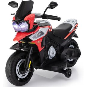 TOBBI 12V Electric Motorcycle for Kids Ride on Toys Motorbike Battery Powered Off-Road Dirt Bikes w/Music/Headlights/Training Wheels, Gift for Boys & Girls, Silver