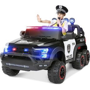 JOYLDIAS 12V7AH Kids Police Ride On Car with 2.4G Remote Control, 6-Wheel Spring Suspension, LED Lights & Siren, Kids Electric Car w/Storage, 3 Speeds, 77lbs Capacity, Gift for Ages 3-8
