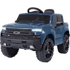 Licensed Chevrolet Silverado Ride On Pickup Truck, 12V Electric Car for Kids w/Parent Remote Control, Truck Bed Storage, LED Lights, Radio, Bluetooth, Battery Car for Kids to Drive (White)