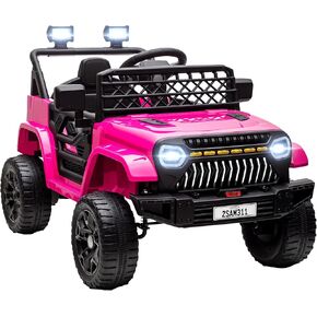 Qaba 12V Ride On Truck, Battery Powered Kids Electric Car with 4 Suspension Wheels, Remote Control, 3 Speeds, LED Headlights, Horn, USB Music, Khaki