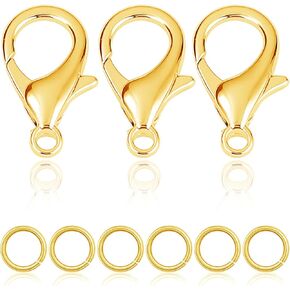 90pcs clasps claw clawles lebster lebster (10 مم) وخواتم القفز لصنع المجوهرات ، ونتائج ومستلزمات القلادة (18K الذهب مطلي)