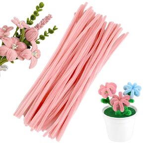 100PCS Pink Pipe Cleaners, Light Pink Pipe Cleaner Chenille Stem for Flower Crafts Projects for Crafts Fluffy (12'')