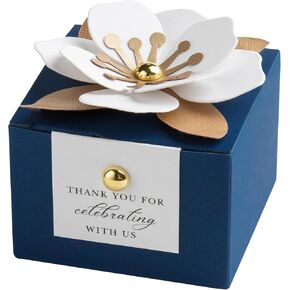 FEIYI 20 PCS Candy Boxes, 3 In 1Dusty Rose Favor Boxes with Floral Decor, White Thank You Tags Gift wrapping for Wedding Birthday Baby Shower Decorations Party -2.55x2.55x1.77''
