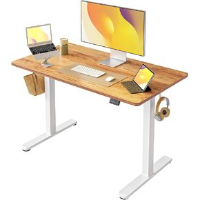 FEZIBO Standing Desk, 55 × 24 Inches Electric Height Adjustable, Sit Stand Up Desk, Home Office Desk with Splice Board, Black Frame/Rustic Brown TOP