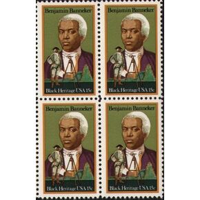BENJAMIN BANNEKER ~ BLACK HERITAGE ~ ASTRONOMER ~ BLACK HISTORY #1804 Block of 4 x 15¢ US Postage Stamps