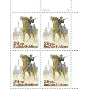 BUFFALO SOLDIERS ~ NEGRO CALVARY ~ BLACK HERITAGE #2818 Plate Block of 4 x 29 cents US Postage Stamps
