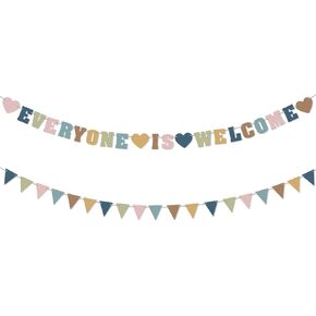 Everyone is Welcome Banner, First Day of School Large Classroom Pennant Banner Colorful Flag Welcome Back to School Hanging Ornaments Classroom Decoration Supplies