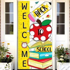 Nepnuser Welcome Back to School Door Cover Party Decoration School Classroom Front Door Bulletin Board Hanging Banner