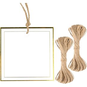 G2PLUS Gold Gift Tags with String, 100PCS Metallic Gold Foil Gift Tags, 2.5 in Large Blank White Round Paper Hanging Label Tag for Present Wrapping, Wedding, Birthday, Christmas Party Favors