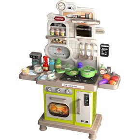 Play Kitchen Set, Kids Kitchen Playset with Realistic Sound & Light, Cooking Stove, Sink, Play Food and Accessories(Green)