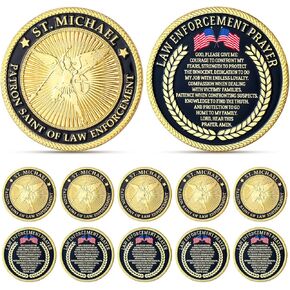 10 Pack St. Michael Patron Saint of Law Enforcement Challenge Firefighters Coin for Firefighter Police Officers Us Military Prayer Gift