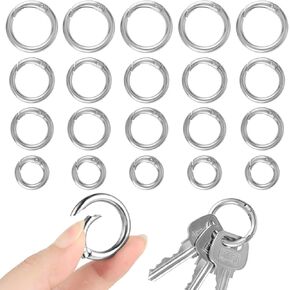 Molain 20Pcs Metal Spring O Rings Clip Keychain, Round Carabiner Clips Keyrings Snap Hook Buckle, for Key Chains Purse Shoulder Bag Chain Rings Clip Paracord Keychain DIY Crafts(Silver)