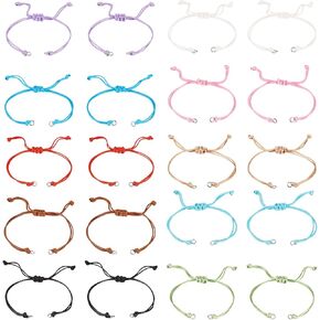50 Pcs Adjustable Braided Cord Colorful Waxed Thread Half Finished Bracelet with Jump Rings for Wrist DIY Women Jewelry Making Friendship Fashion Bangle Accessory