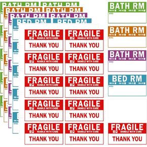 480PCS Home Moving Labels,Color Coding Labels Packing Box Stickers with 80 Fragile Stickers & 80 Blank Ones (2" x 3.6")