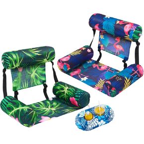 WERNNSAI Inflatable Pool Float for Adult - 2 Pack Fabric Floating Pool Chair Lounge with Cup Holders Adjustable Water Hammock for Swimming Pool Beach Lake Summer Party