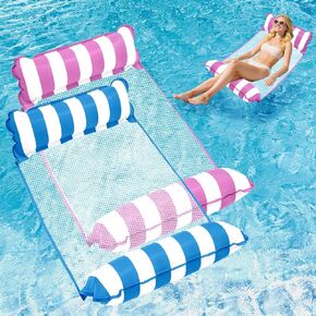 Pool Floats Adult - Upgraded Inflatable Mesh Floating Rafts, 4-in-1 Multi-Purpose Pool Float, Water Hammock Lounges Floaties for Parties Multi Colors