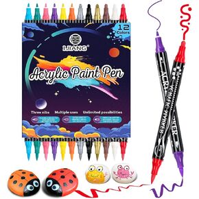 24 قطعة من أقلام طلاء الأكريليك - أقلام طلاء أكريليك ذات طرف مزدوج (12 لونًا) علامات طلاء، للرسم الصخري، السيراميك، الخشب، البلاستيك، الخط، سجل القصاصات، حروف الفرشاة، صناعة البطاقات، الحرف اليدوية اليدوية in Kuwait