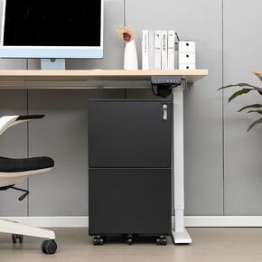 2 Drawer File Cabinet for Organized Peace of Mind, Mobile and Secure, Home Office Use, Black
