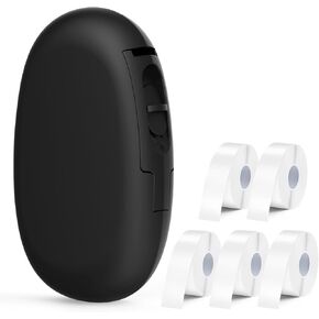 Supvan Label Maker E10 Black مع 5 لفائف بيضاء تسمية مستمرة
