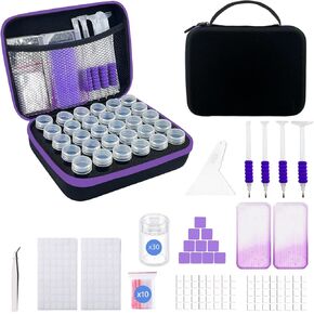 Diamond Art Storage Containers with Dot Drill Tools,60 Slots Bead Organizer Case for 5D DIY Art Kits, Portable Craft Box for Diamond Painting Accessories (Blue)