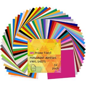 Prime Vinyl 59 Pack Permanent Vinyl for Cricut Machine, 12" x 12" Permanent Vinyl Bundle, 45 Vibrant Colors for Crafts, Signs, DIY Party Decorations