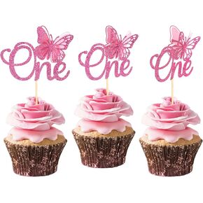 Rsstarxi 24 Pack Butterfly Cupcake Toppers - Glitter Baby Shower Cupcake Picks - Kids Birthday Party Decorations - Rose Gold