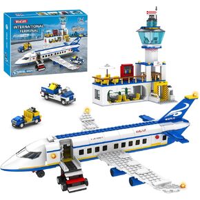 886 Pcs City Airport Passenger Terminal Building Set, 6 IN 1 Airplane Building Blocks Toy, STEM Aircraft Bricks with Shuttle Bus,Luggage Cart,Planes Model Toys Gifts for Adults Boys Ages 6-12+