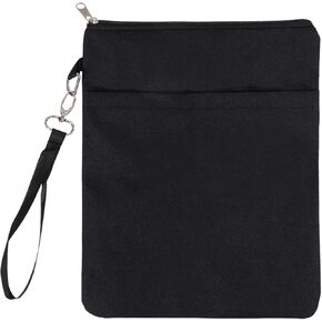 GLOBLELAND Black Waterproof Book Sleeves with Zipper for Book Lovers 12"X9.5" Canvas Paperback Cover Travel Book Pouch Protector with Zipper and Front Pocket for Paperbacks Hardcover Books Gifts
