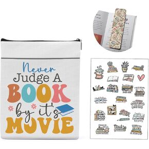 Book Sleeve for Books Lovers Protective Cover for Hardcover Paperback with Magnetic Bookmark Stickers Librarian Bookish Gifts for Women Readers - Never Judge A Book by It's Movie