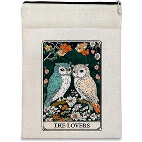 Crow Tarot Deck Book Sleeve Book Lovers Gifts, Inspirational Stoic Book Cover Book Protector with Zipper and Front Pocket Book Pouch Bookish Gifts (Beige-SUMMUM BONUM, Large)