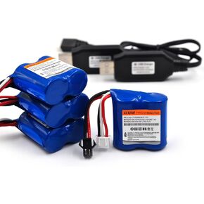 (4-Pack) 7.4V 600mAh Li-ion Battery with Mini Tamiya Plug Replacement for H102 H106 H108 H110 H112 H122 DEERC H121 TX121 RC Boats 2022 Version