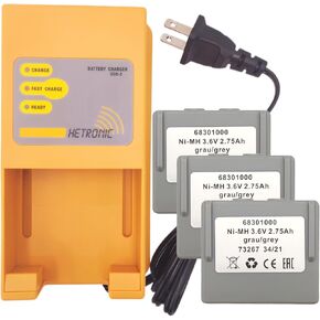(3*Batteries+1*Charger) 3Pcs 3.6V 68301000 Battery 2750mAh Ni-MH Rechargeable Battery with AC 100-240V Hetronic UCH-2 Battery Charger (US Plug) for Hetronic Remote Control 68300900 68300990 Batteries