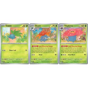 Pokemon Vileplume 045/165 - Gloom Oddish - Pokemon 151 - Evolution Holofoil Rare 3 Card Lot