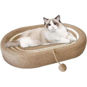 Oval Cat Scratching Board & Mat - Cat Scratching Post 24 Inch Made of Durable Sisal Rope, 3-in-1 Scratching Bed for Indoor Cats to Play, Rest & Scratch