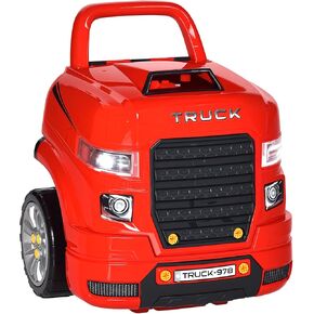 Qaba Truck Engine Toy, Kids Mechanic Set with Lights, Sounds, Steering Wheel and Horn, Pretend Car Service Station Play with 61-Piece Included, Toy Engine Building Kit for Kids Aged 3+, Red