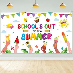 WATINC End of School Summer Backdrop - Xtralarge School’s Out for The Summer Backdrop Banner with Ice Cream Patterns, 79 X 45 Inch Graduation Party Preschool Class Photography Background Decorations
