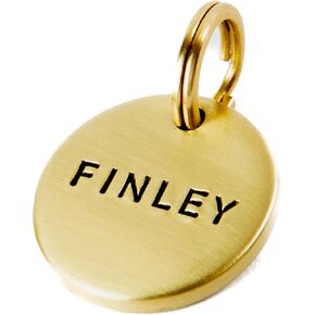 Brass Dog Tags Personalized for Pets, Handcrafted Name Tag, Durable Solid Brass, Deep Engraved, Round and Diamond Shapes, Phone Number on Back (Round)