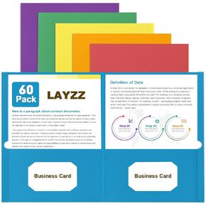 Folders with Pockets, LAYZZ 60 Pack Paper Pocket Folders, 2 Pocket Folders Fits Letter Size Paper, for School Office and Home (Blue)